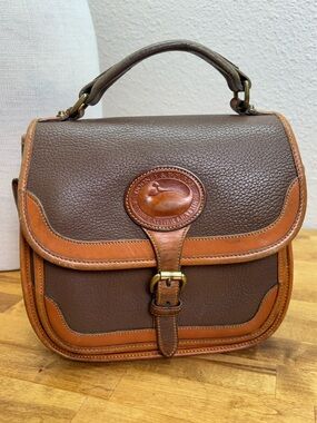 Vintage Dooney & Bourke All Weather Leather Top Handle Satchel Brown